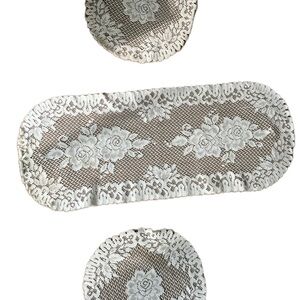 White Heritage Lace Table Runner Victorian Rose Doilies Collection